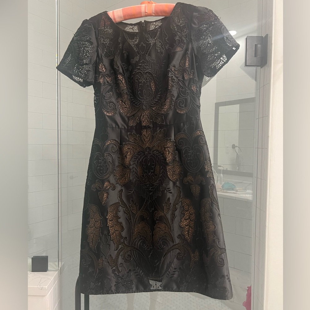 Marchesa: Black & Nude Lace-Accent Fit & Flare Dress